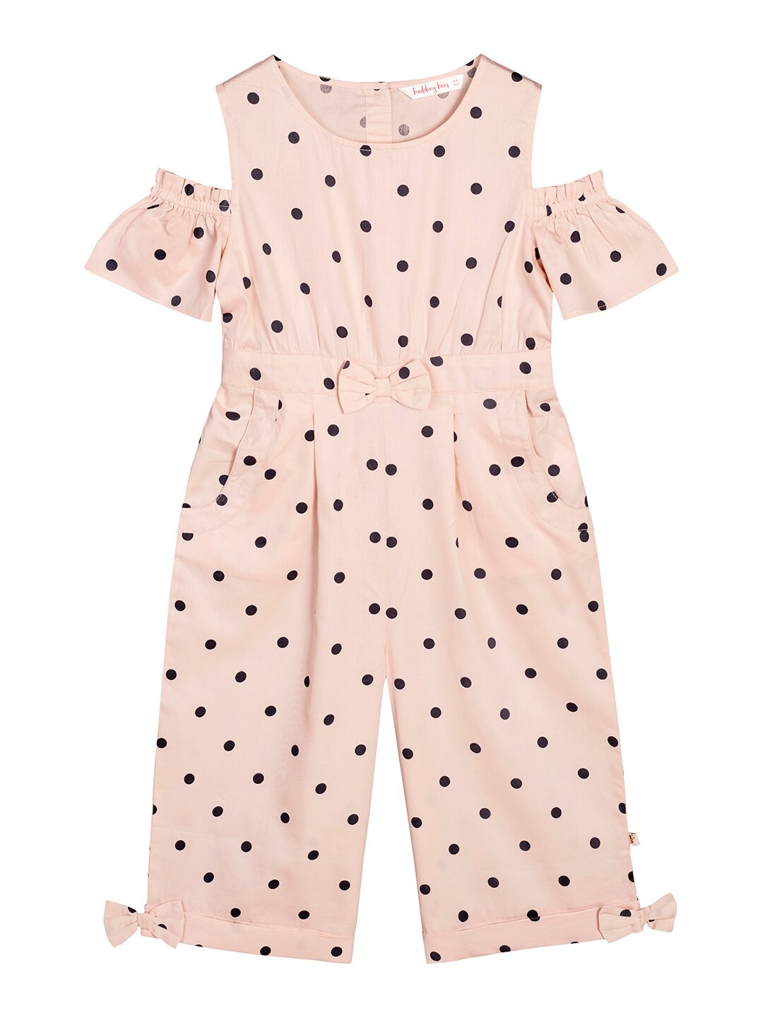 

Budding Bees Girls Pink & Black Printed Basic Cotton Jumpsuit