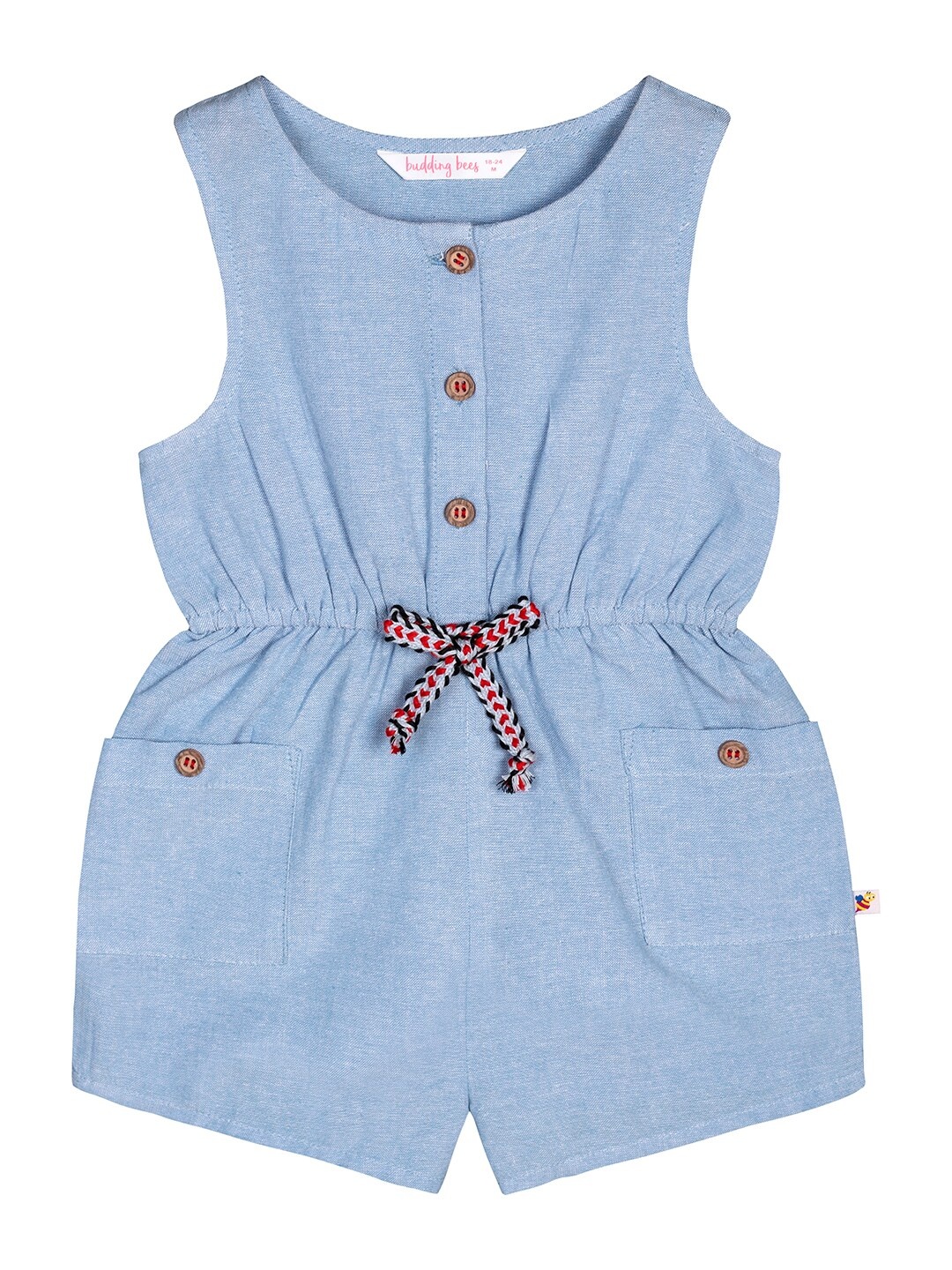 

Budding Bees Girls Blue & Red Solid Playsuit