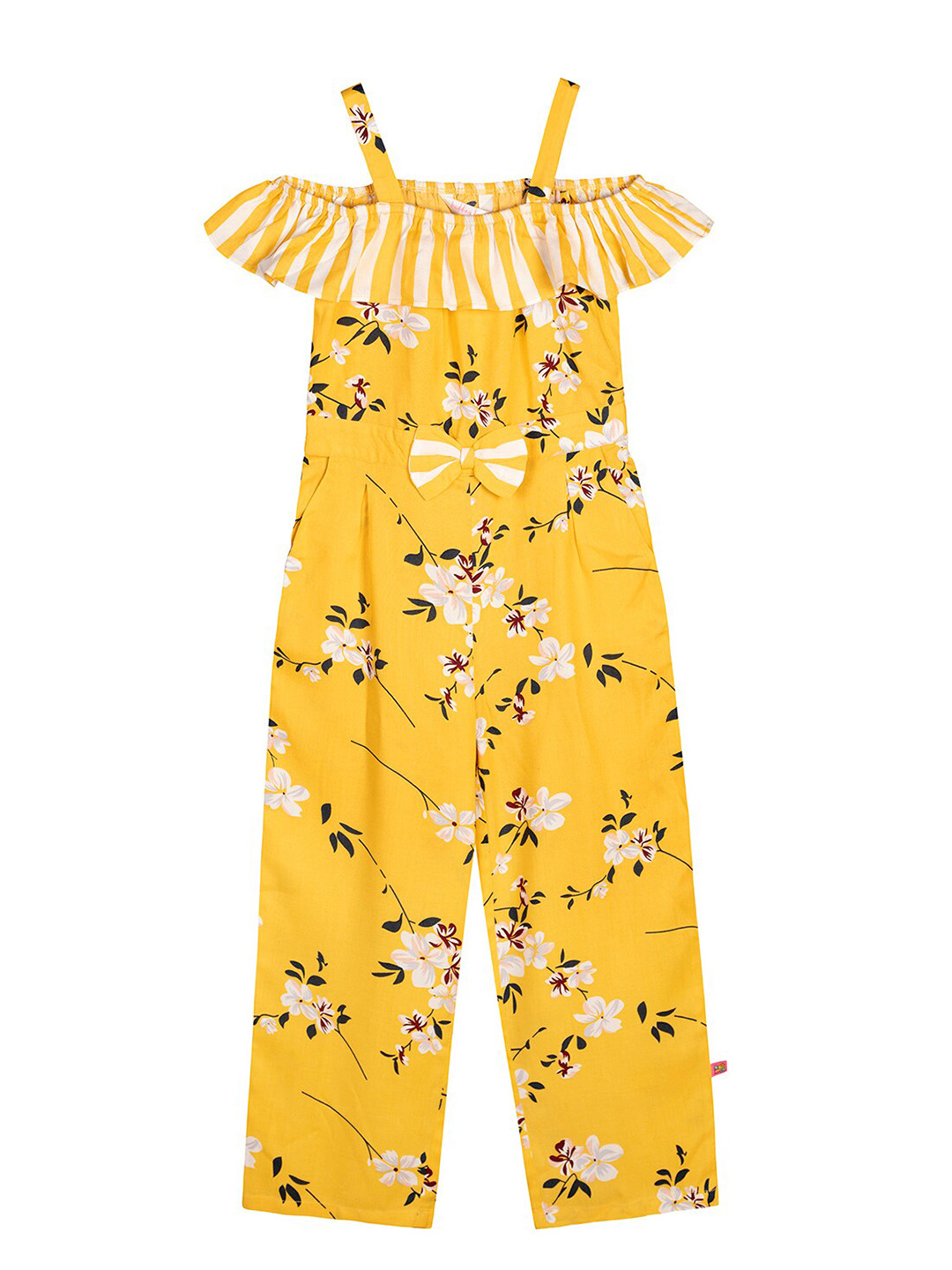 

Budding Bees Girls Yellow & White Printed Basic Jumpsuit