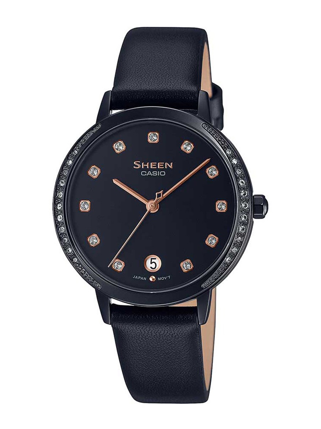 

CASIO Women Black Embellished Dial & Leather Straps Analogue Watch SH236