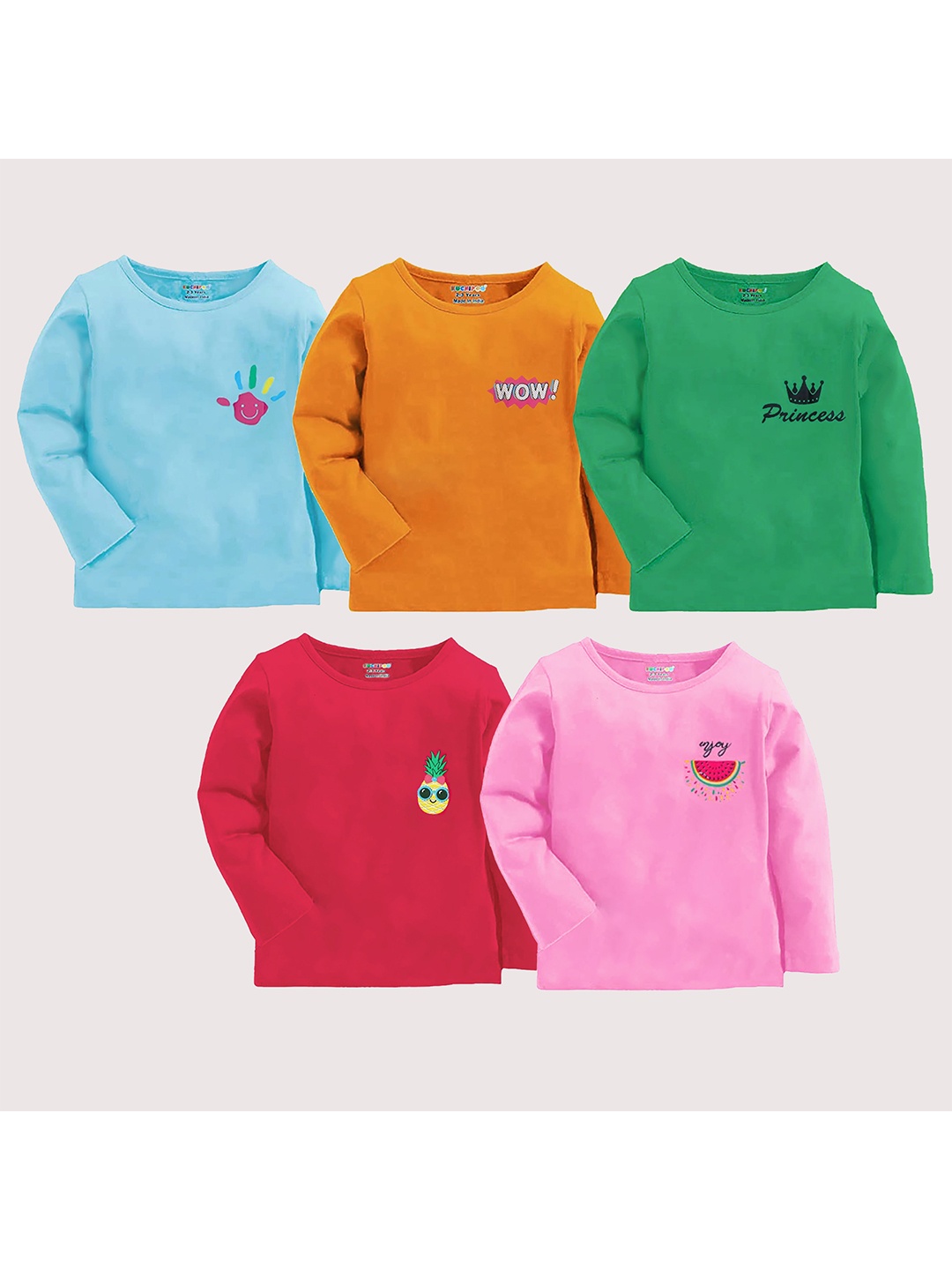 

KUCHIPOO Girls Pack of 5 Solid T-shirts, Multi