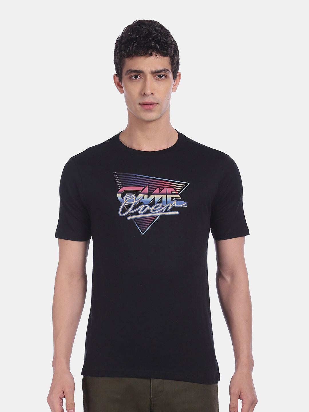 

Colt Men Black & White Pure Cotton Printed Round Neck T-shirt