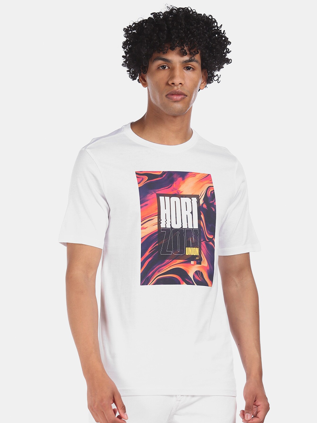 

Colt Men White & Black Pure Cotton Printed Round Neck T-shirt