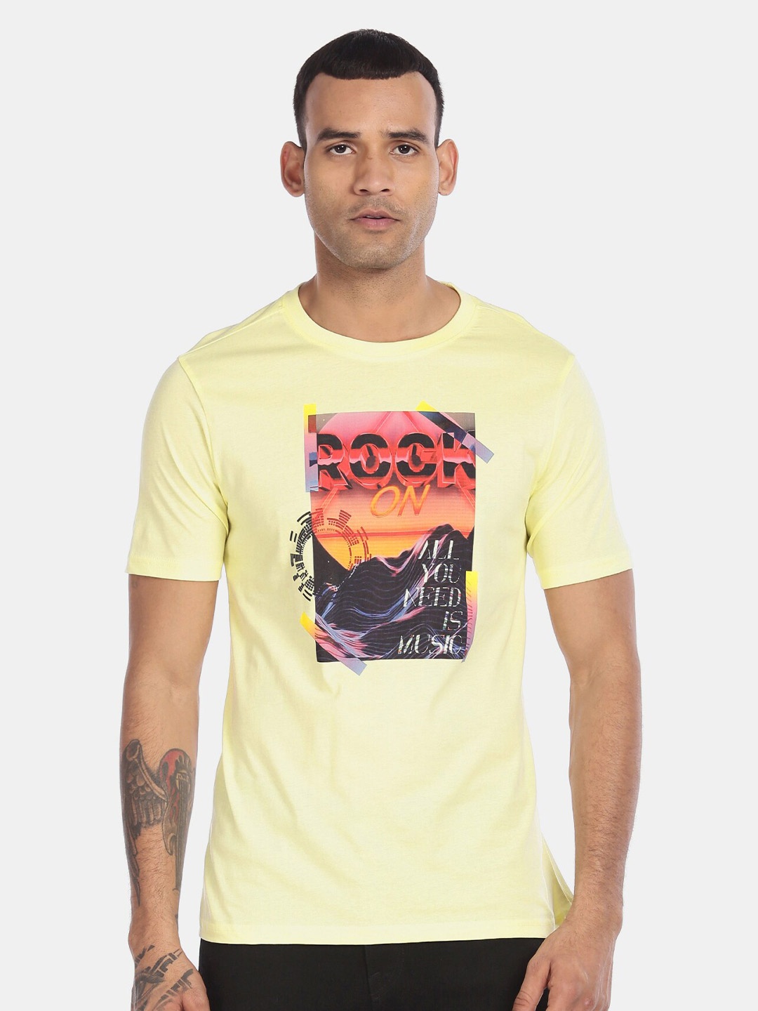 

Colt Men Yellow Printed Round Neck T-shirt