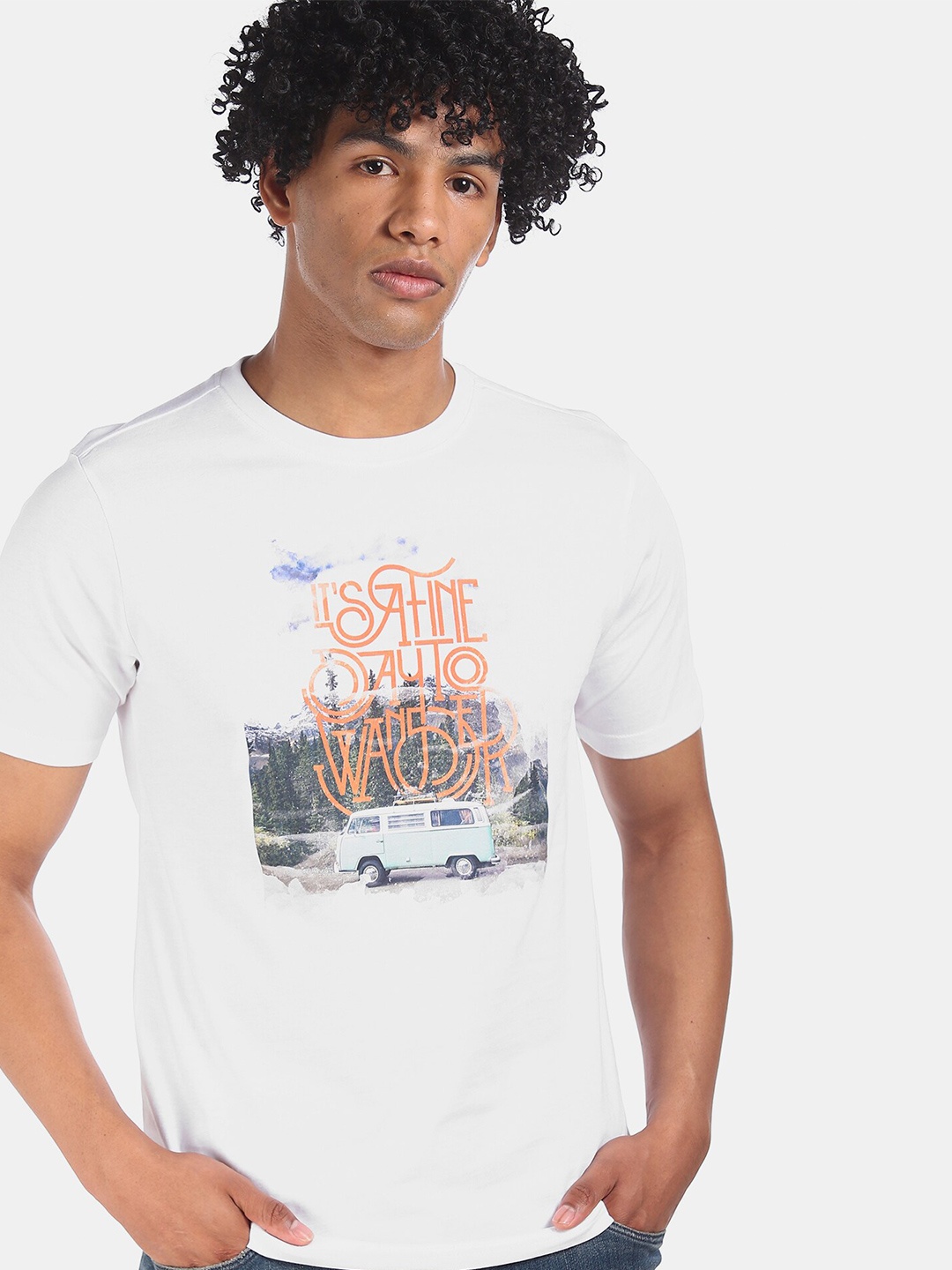 

Colt Men White Printed Round Neck T-shirt