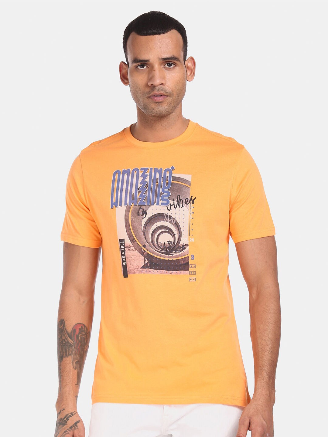 

Colt Men Orange Printed Round Neck T-shirt