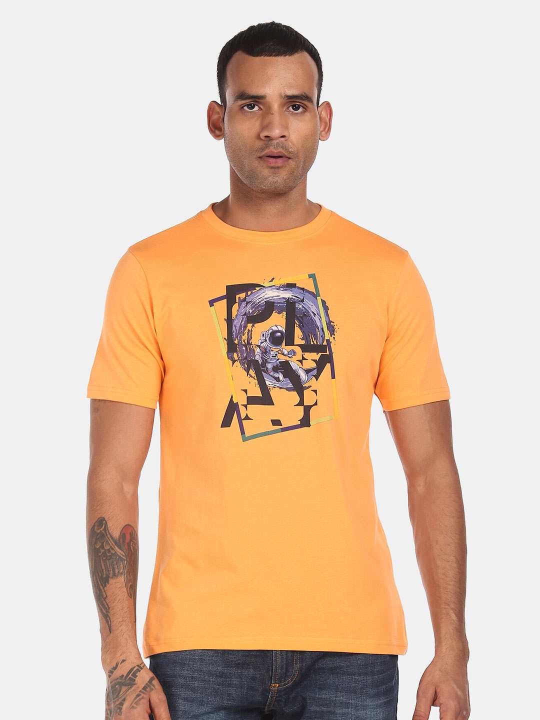 

Colt Men Orange Printed Round Neck T-shirt