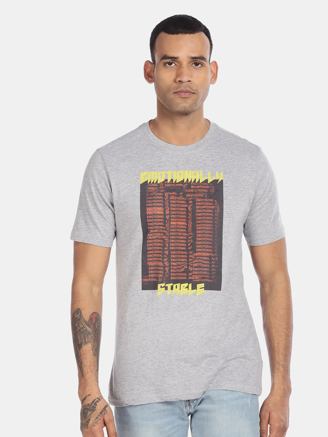 

Colt Men Grey Printed Round Neck T-shirt
