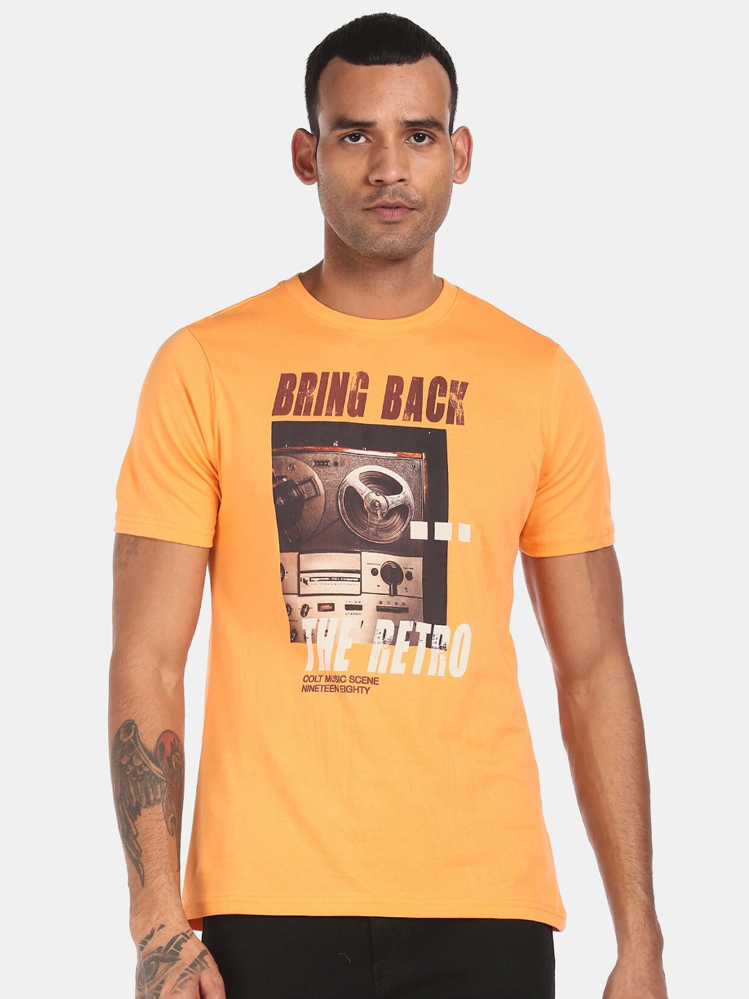 

Colt Men Orange Printed Round Neck T-shirt