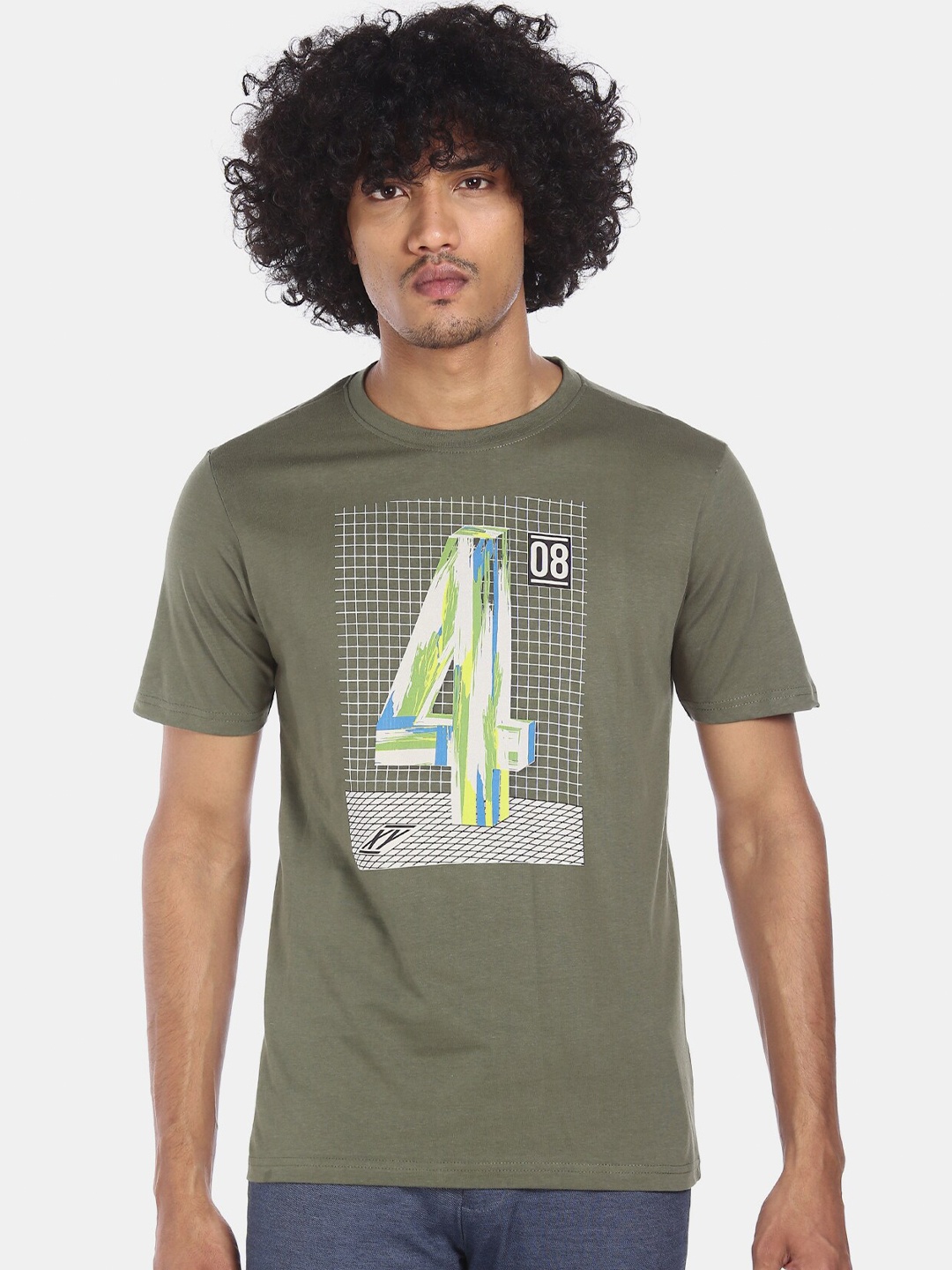 

Colt Men Olive Green Printed Round Neck T-shirt