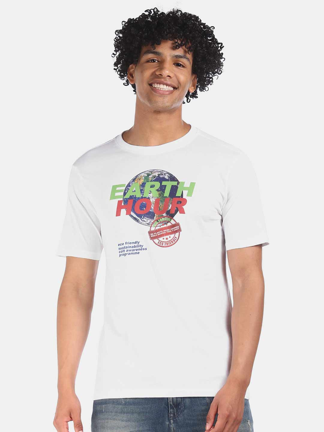 

Colt Men White Printed Round Neck T-shirt