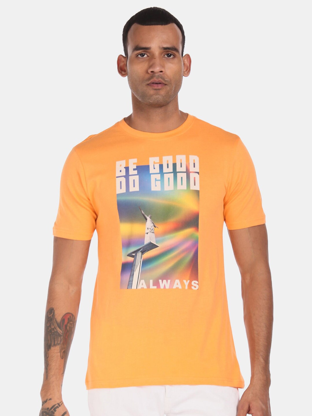 

Colt Men Orange Printed Round Neck T-shirt