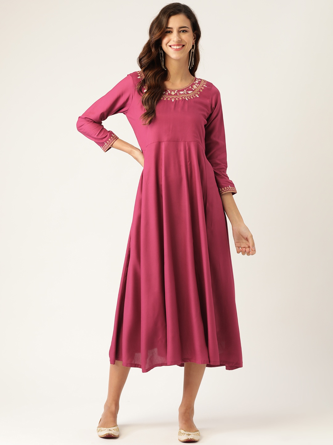 

Shae by SASSAFRAS Burgundy & Beige A-Line Midi Dress