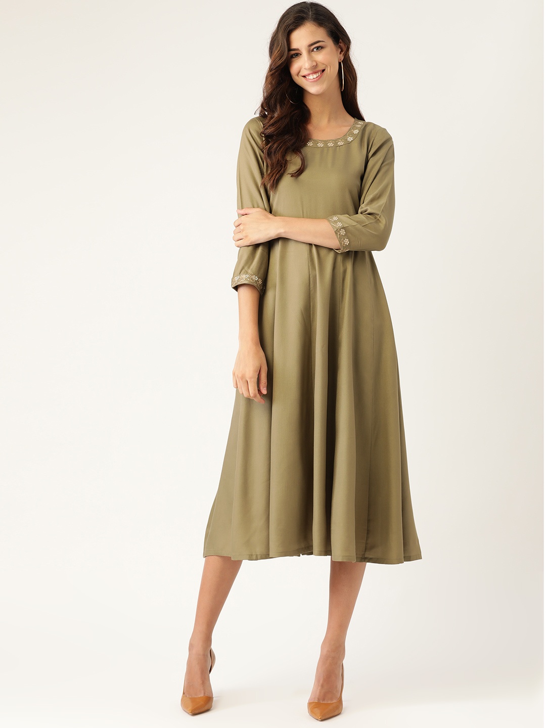 

Shae by SASSAFRAS Olive Ethnic A-Line Midi Dress