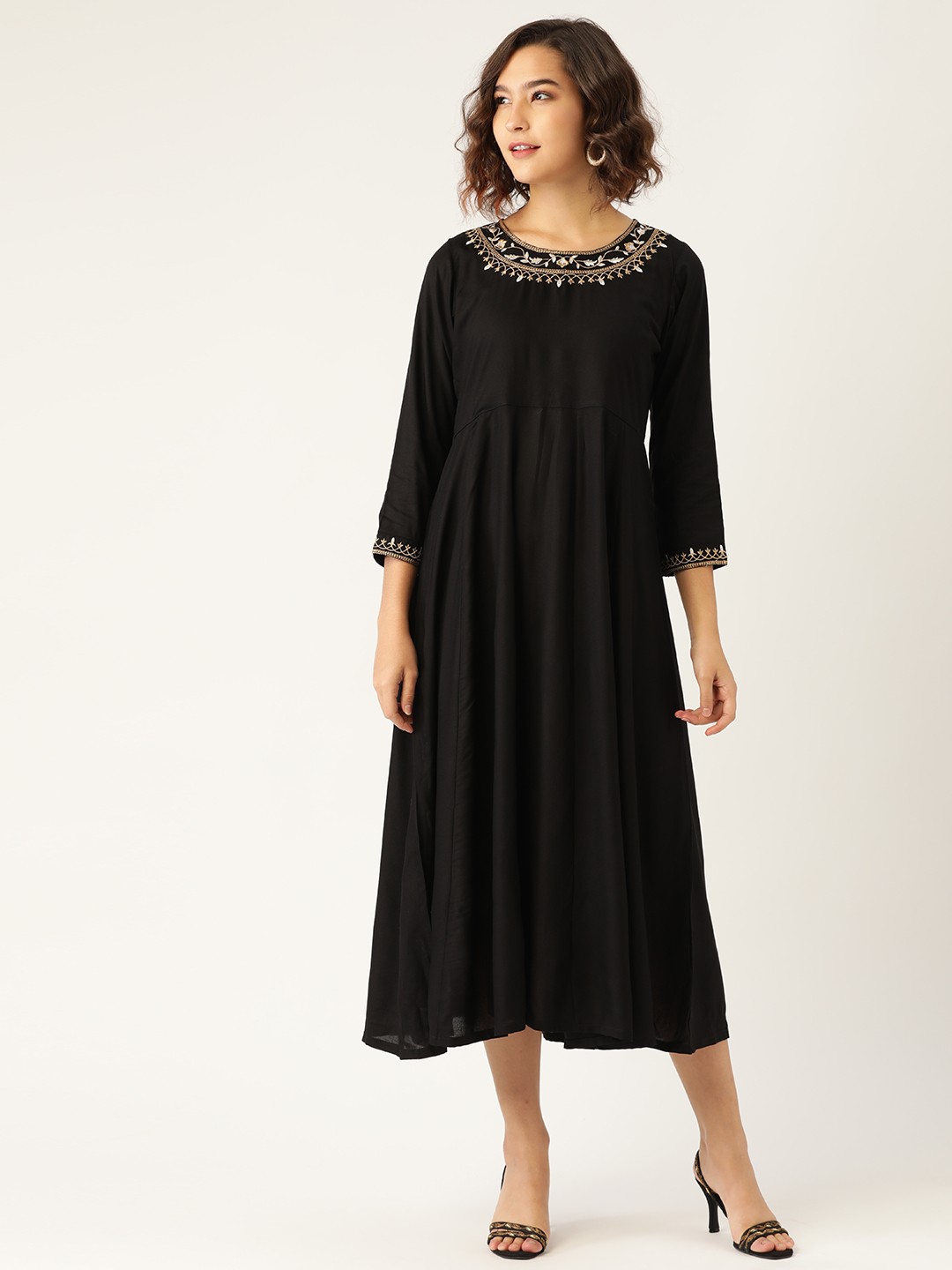 

Shae by SASSAFRAS Women Black Solid Embroidered A-Line Dress