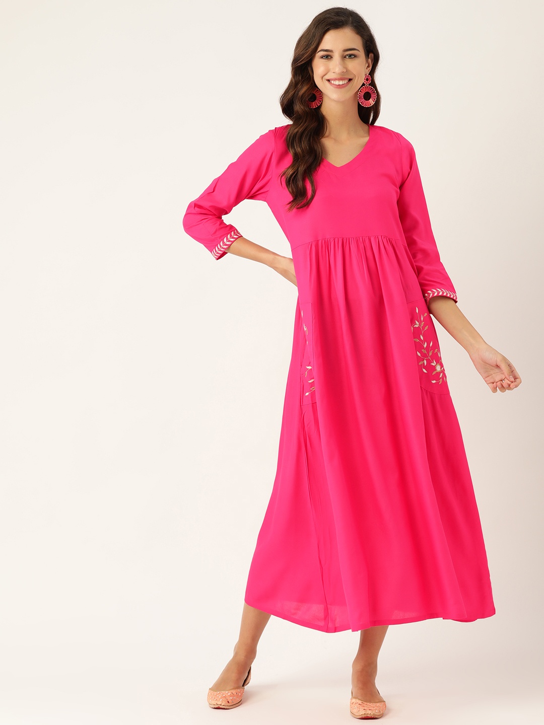 

Shae by SASSAFRAS Fuchsia Solid A-Line Midi Dress