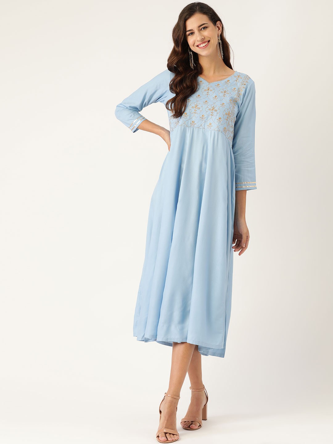 

Shae by SASSAFRAS Women Blue & Golden Ethnic Motifs Embroidered A-Line Dress