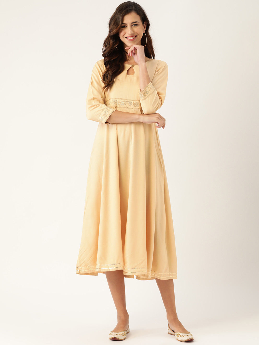 

Shae by SASSAFRAS Beige Keyhole Neck A-Line Midi Dress