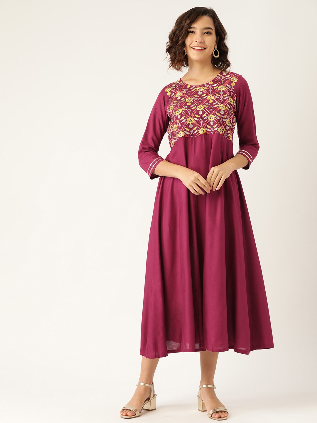 

Shae by SASSAFRAS Magenta Printed Detail A-Line Midi Dress