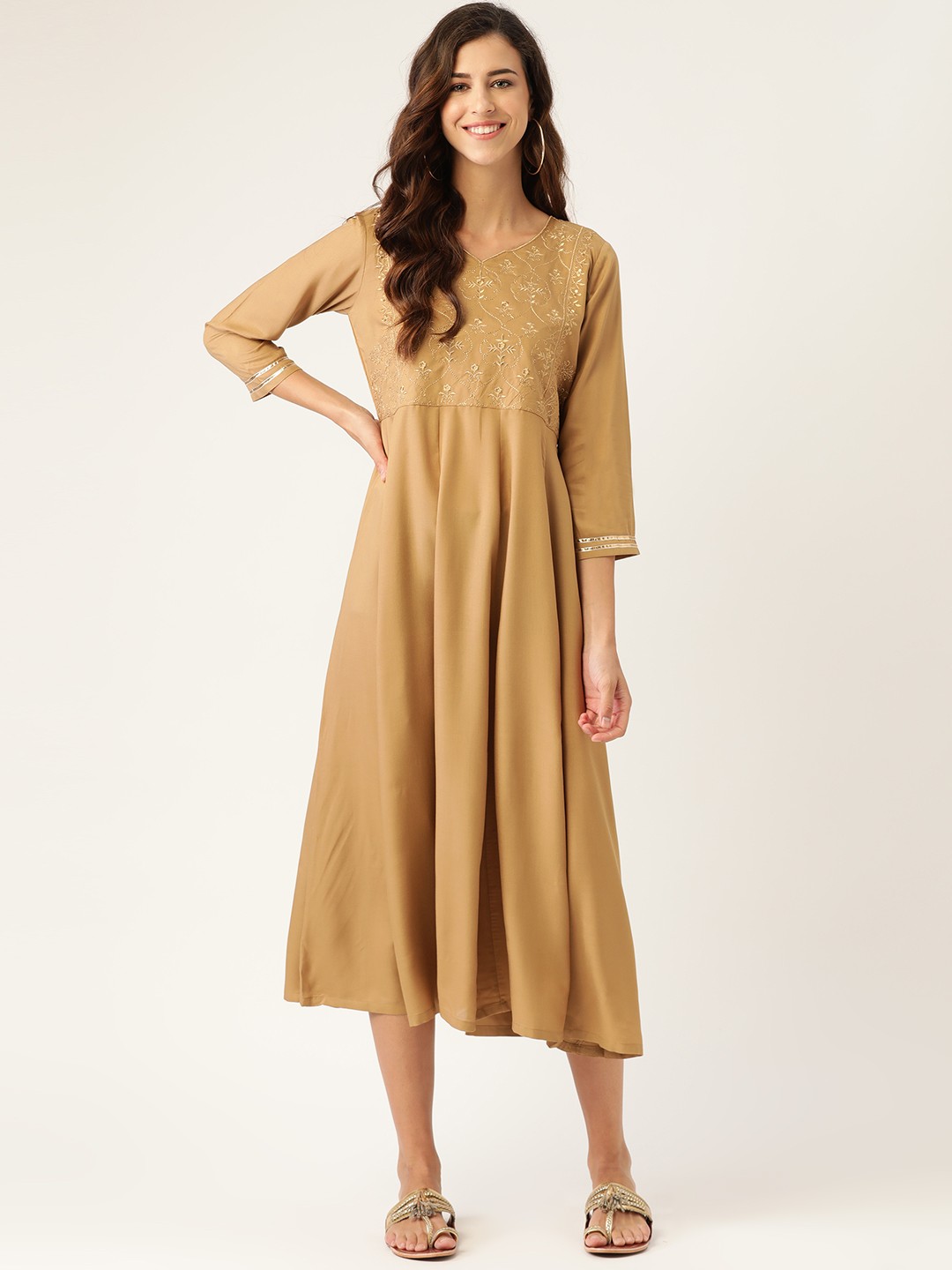 

Shae by SASSAFRAS Beige Liva Ethnic A-Line Midi Dress