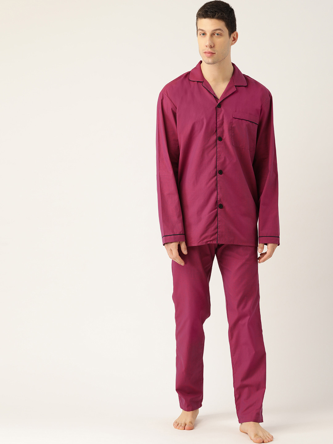 

Hancock Men Maroon Solid Pure Cotton Night suit