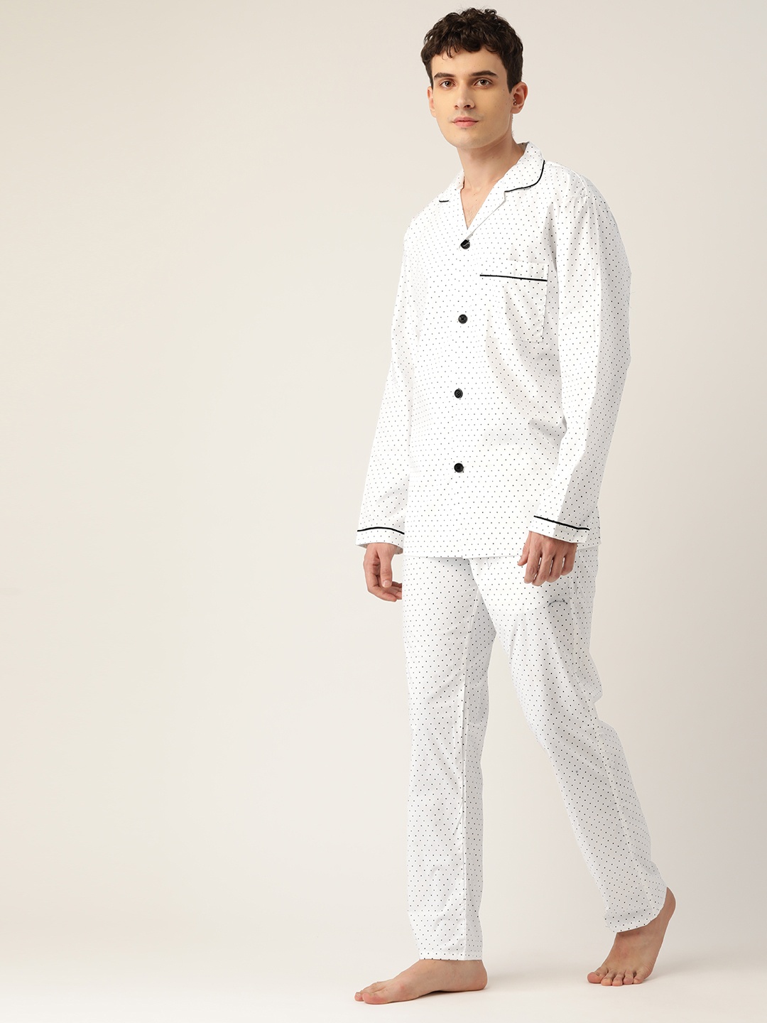 

Hancock Men White & Black Printed Pure Cotton Night suit