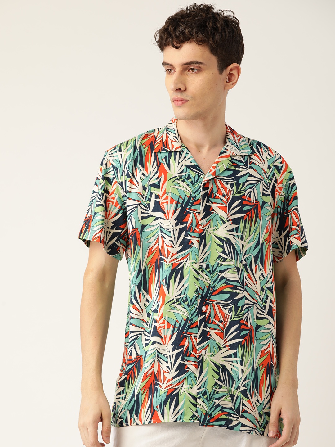 

Hancock Men Navy Blue & White Relaxed Fit Tropical Printed Casual Shirt