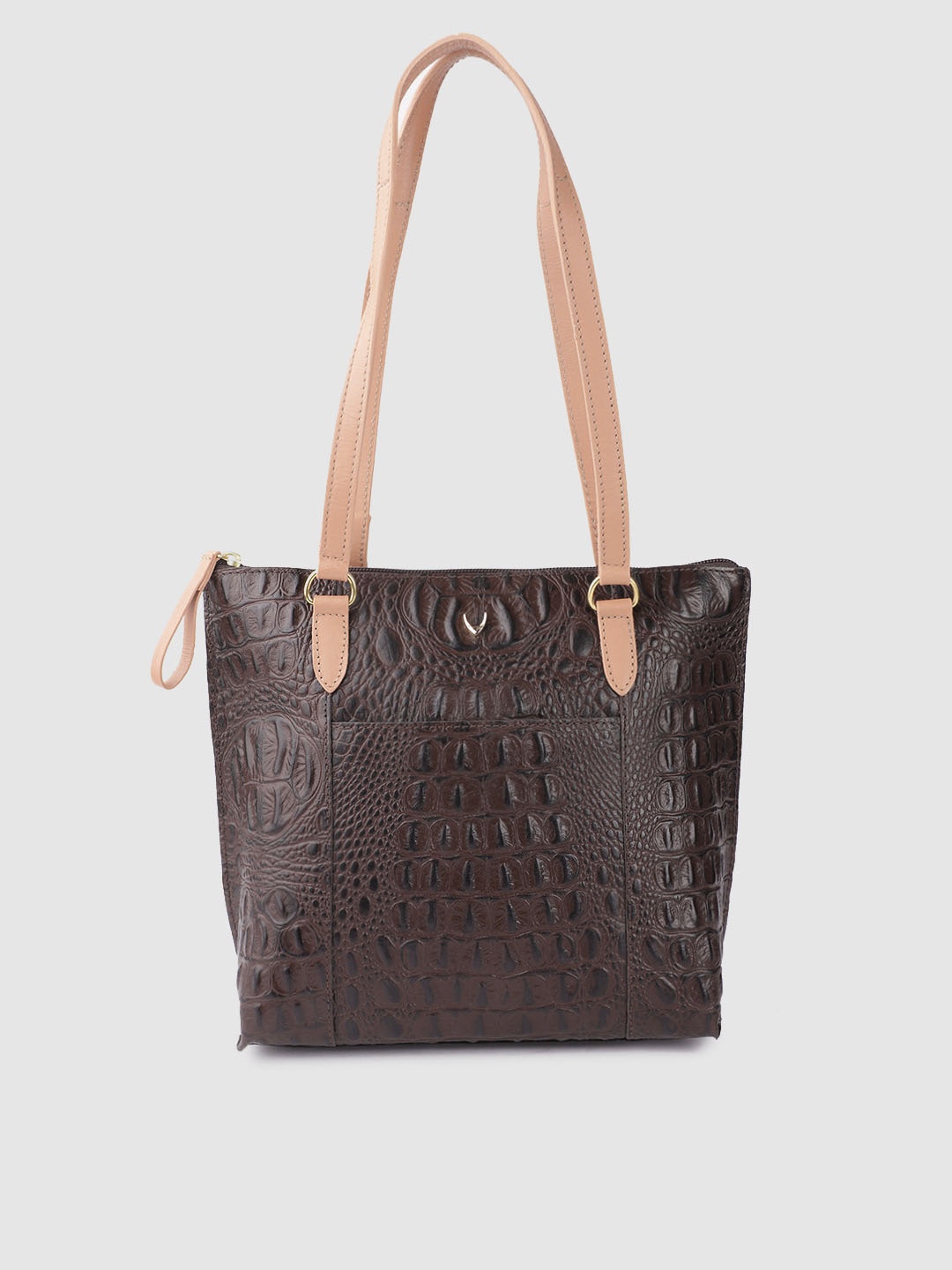 

Hidesign Coffee Brown Croc Textured Leather Structured Shoulder Bag