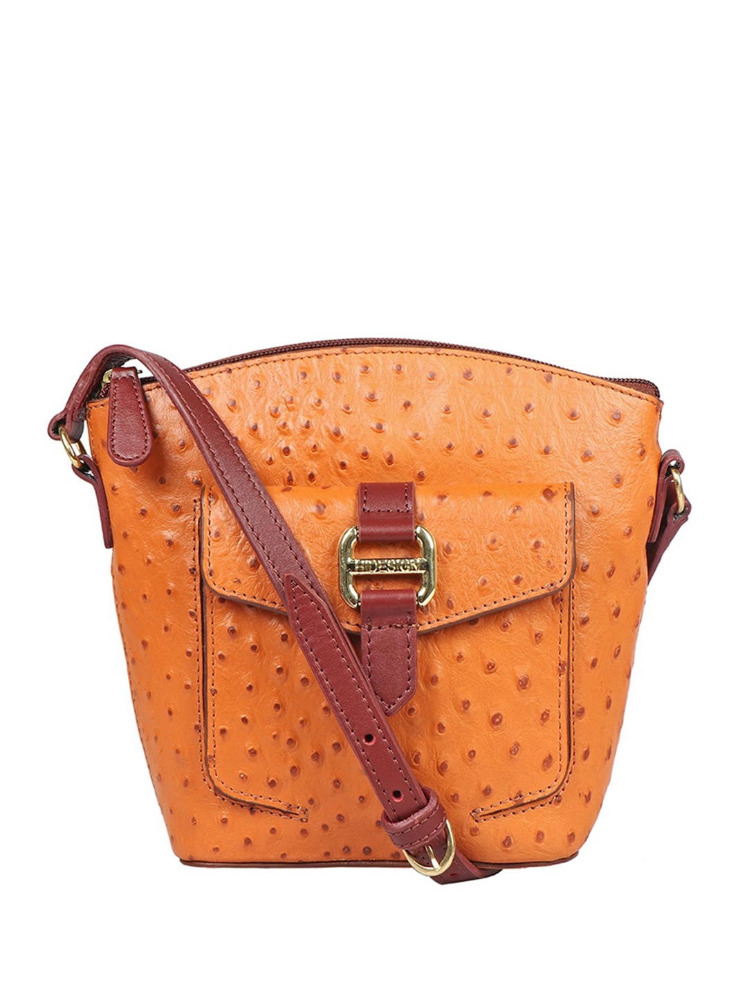 

Hidesign Tan Brown Geometric Textured EE LOTUS Leather Sling Bag