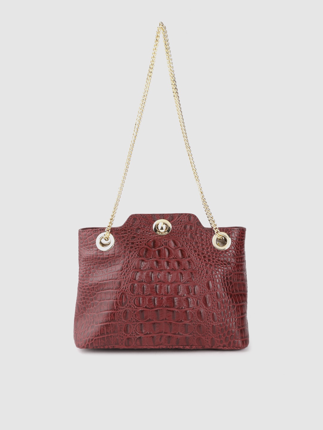 

Hidesign Burgundy Croc Textured Leather Structured Shoulder Bag with Pouch