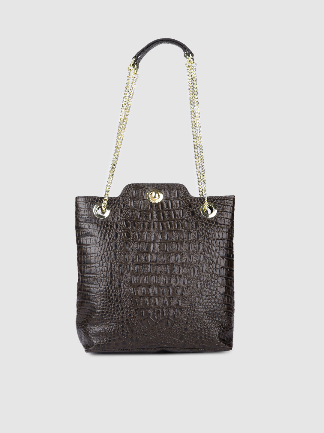 

Hidesign Brown Animal Textured Leather Oversized Structured Shoulder Bag