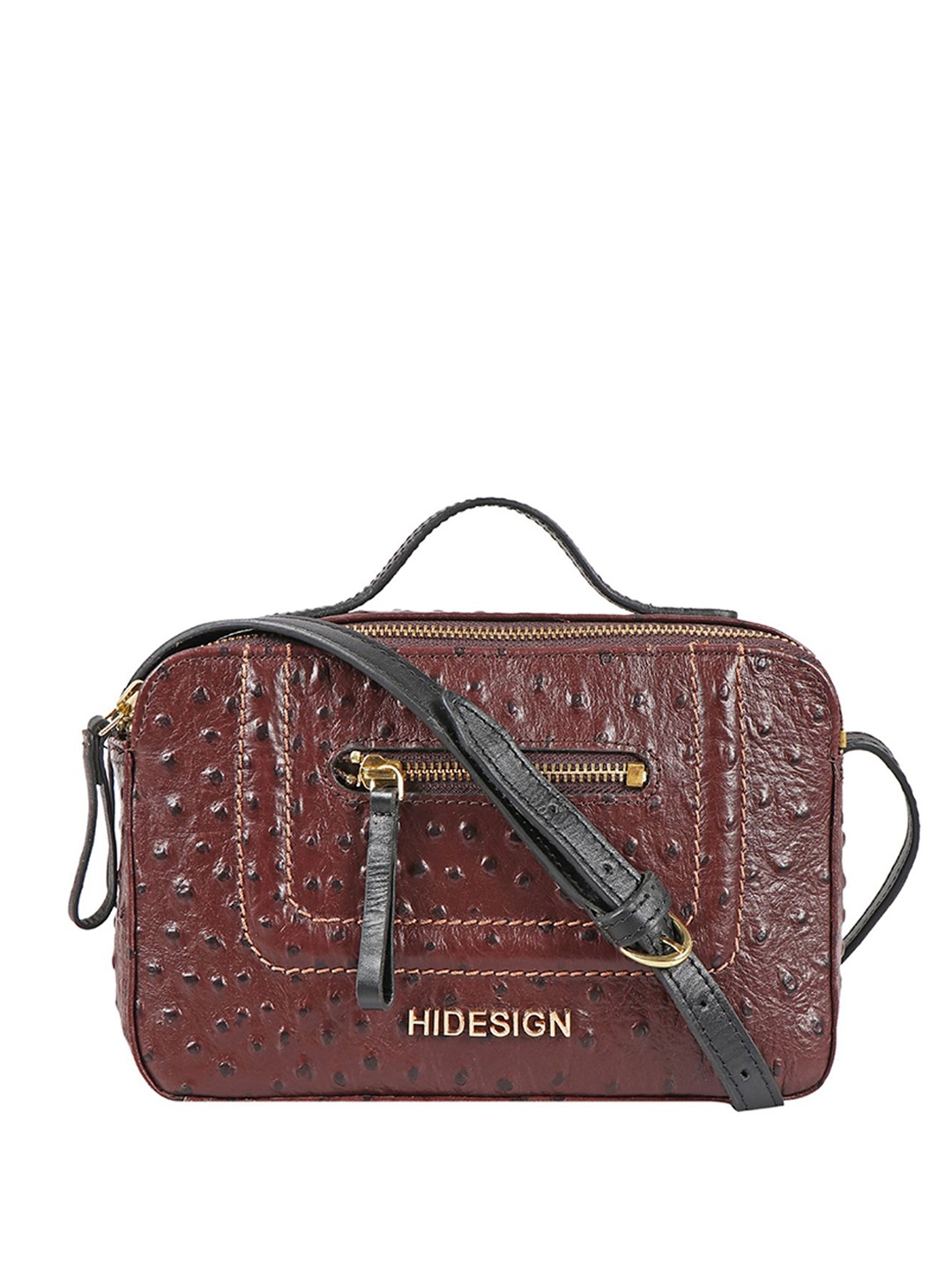 

Hidesign Brown Geometric EE ASPEN Embossed Leather Satchel
