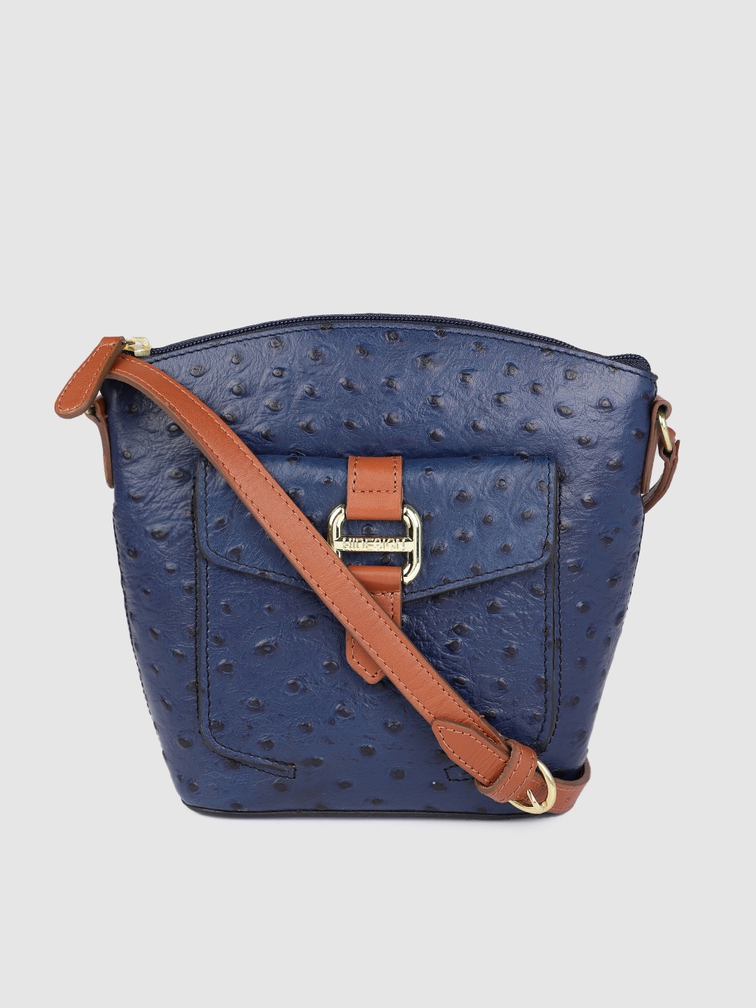 

Hidesign Blue Textured Leather Sling Bag