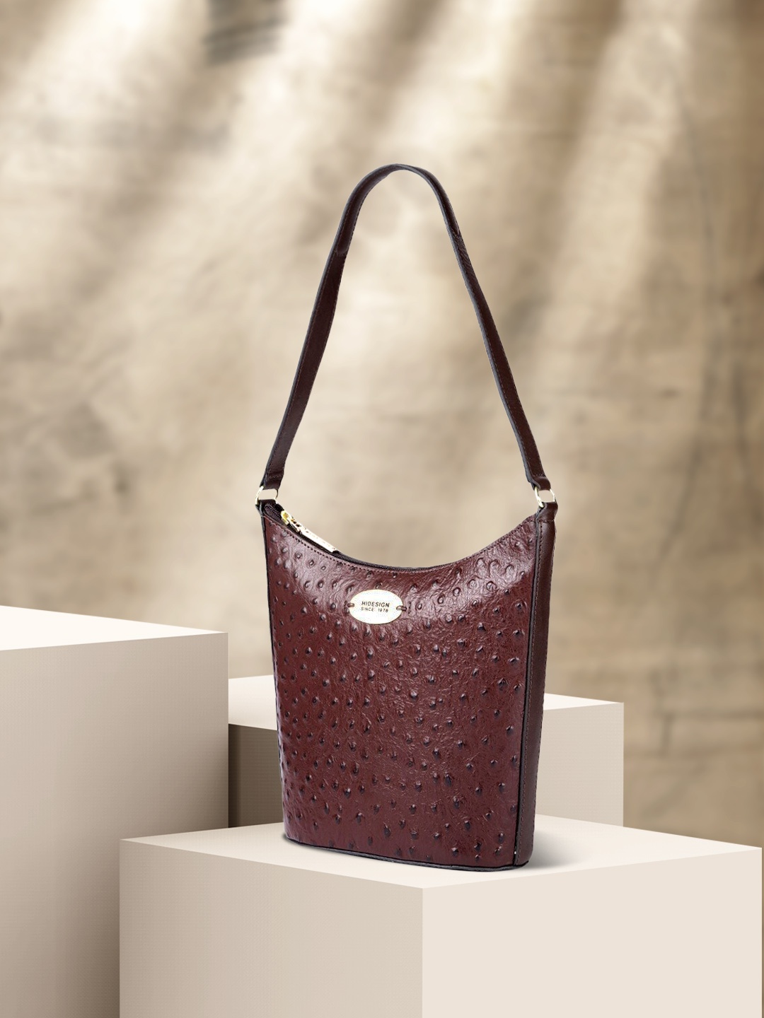 

Hidesign Brown Textured Leather Structured Hobo Bag