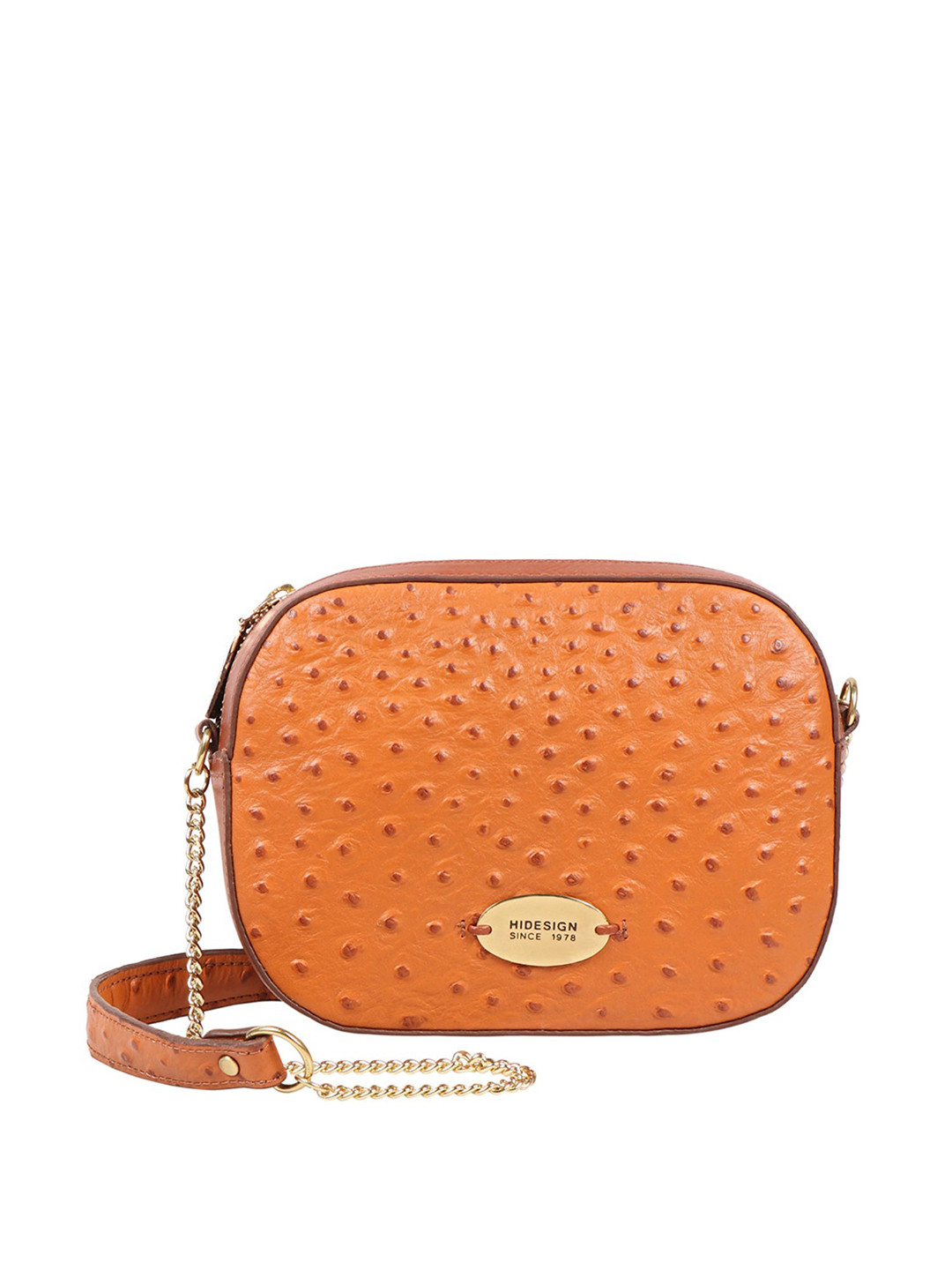 

Hidesign Tan Brown Geometric Textured EE MOROCCO Leather Sling Bag