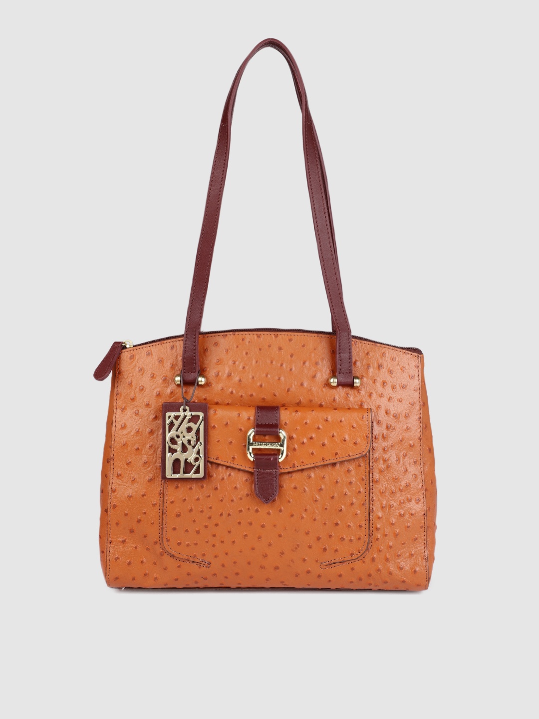 

Hidesign Tan Brown Geometric Textured EE LOTUS Leather Shoulder Bag