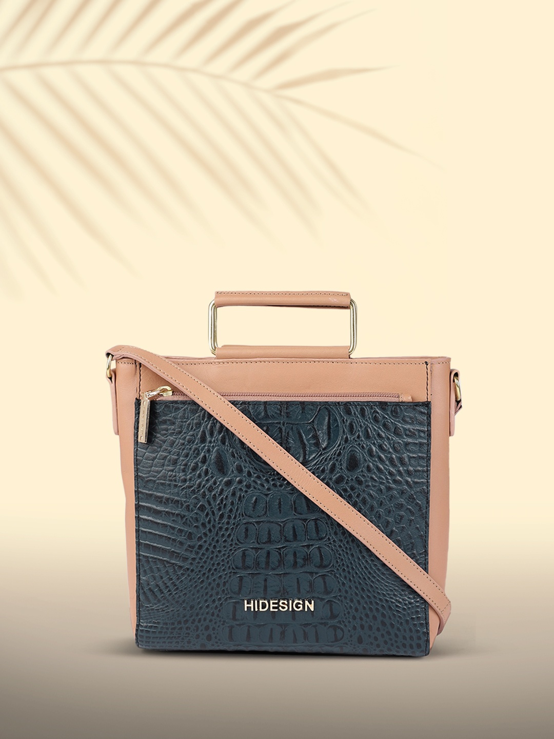 

Hidesign Blue & Pink Textured Leather Handheld Bag