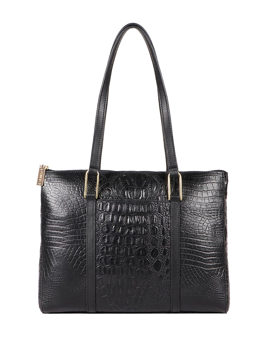 

Hidesign Black Croc Textured Leather Structured Shoulder Bag