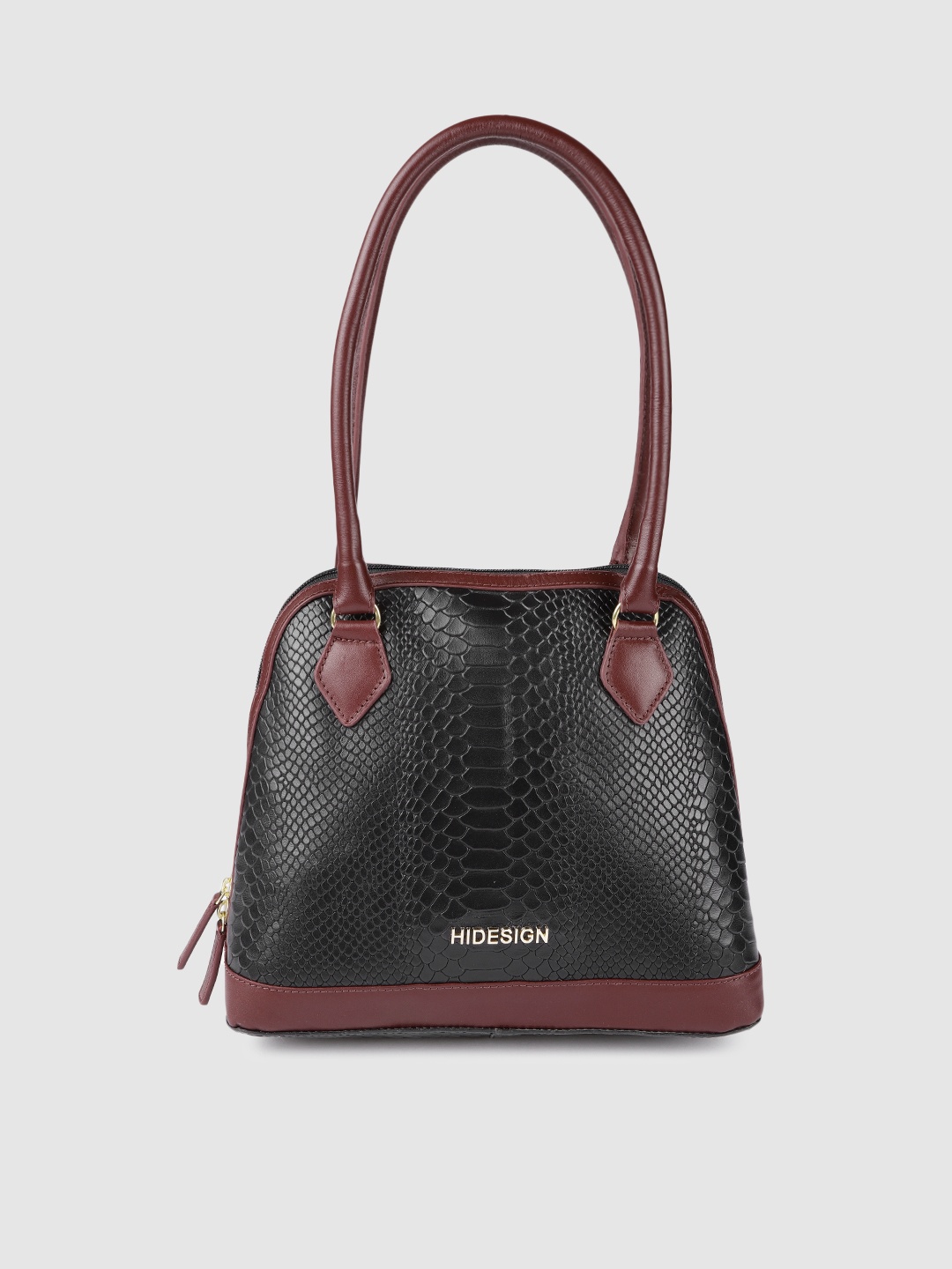 

Hidesign Black Animal Textured Leather Bowling Shoulder Bag