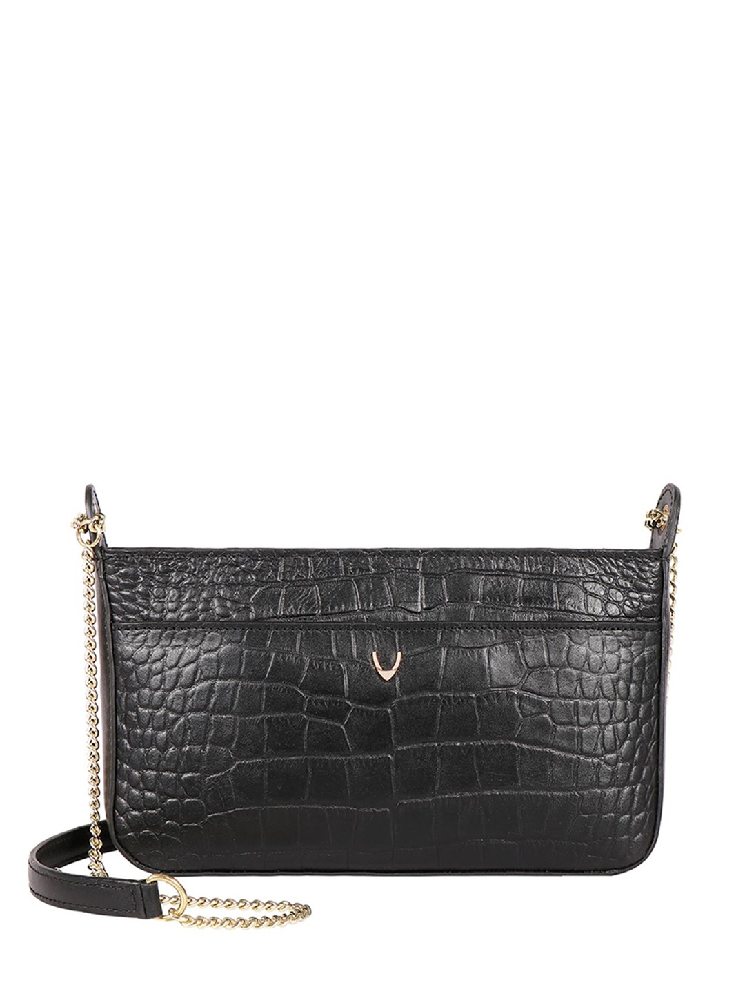 

Hidesign Black Animal Textured Leather Structured Sling Bag