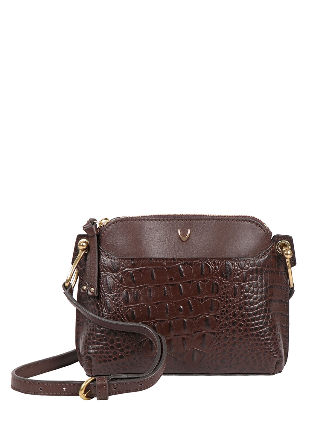 

Hidesign Brown Animal Textured Leather Structured Sling Bag