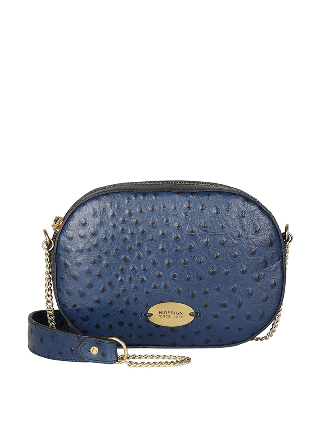 

Hidesign Navy Blue Textured Leather Structured Sling Bag