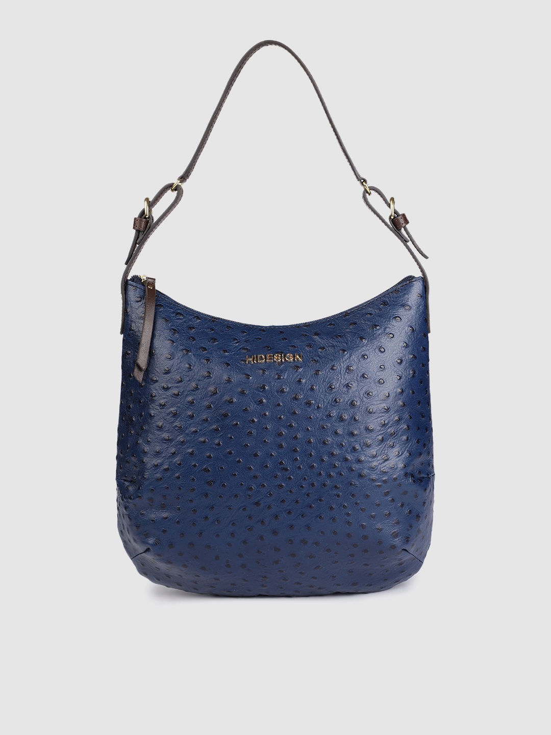 

Hidesign Blue Textured Leather Structured Hobo Bag