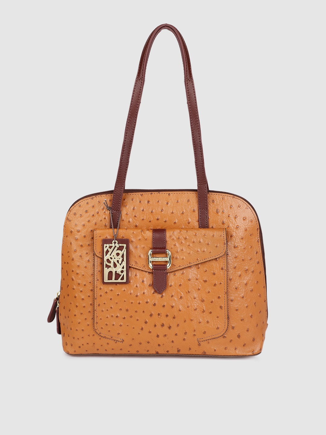 

Hidesign Tan Brown Textured Leather Structured Shoulder Bag