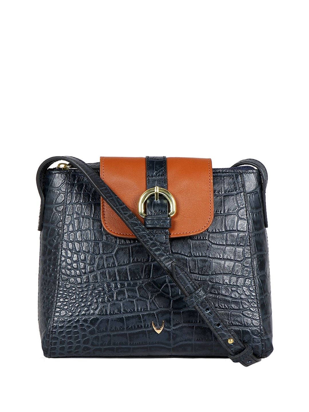 

Hidesign Animal Textured Leather Structured Sling Bag, Navy blue