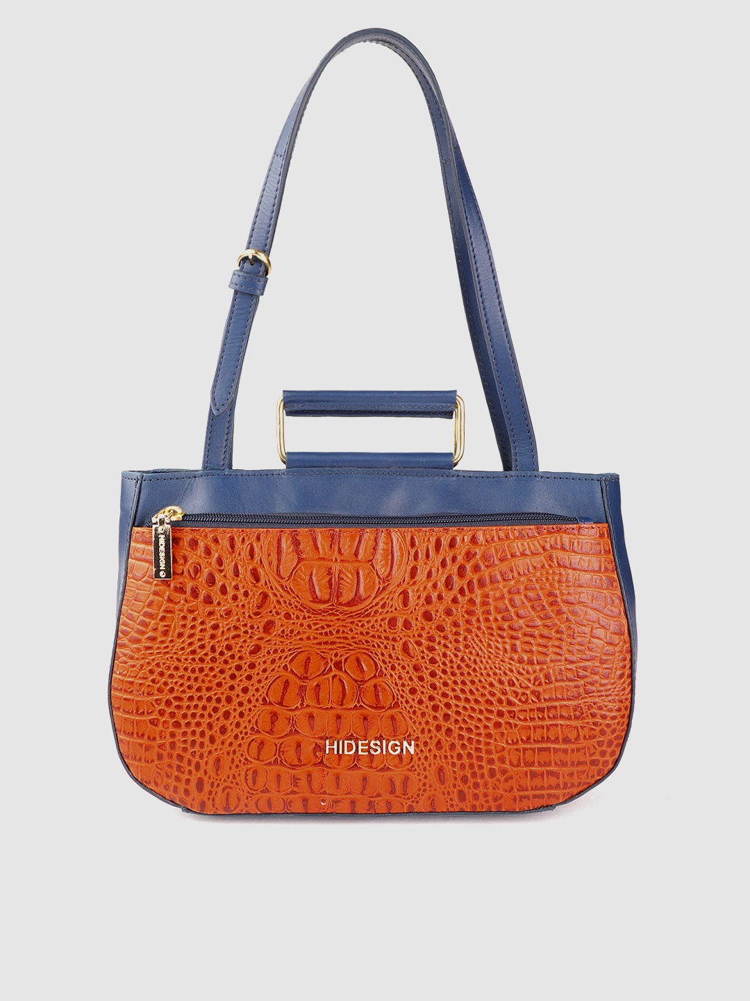 

Hidesign Orange & Blue Croc Textured Leather Structured Shoulder Bag