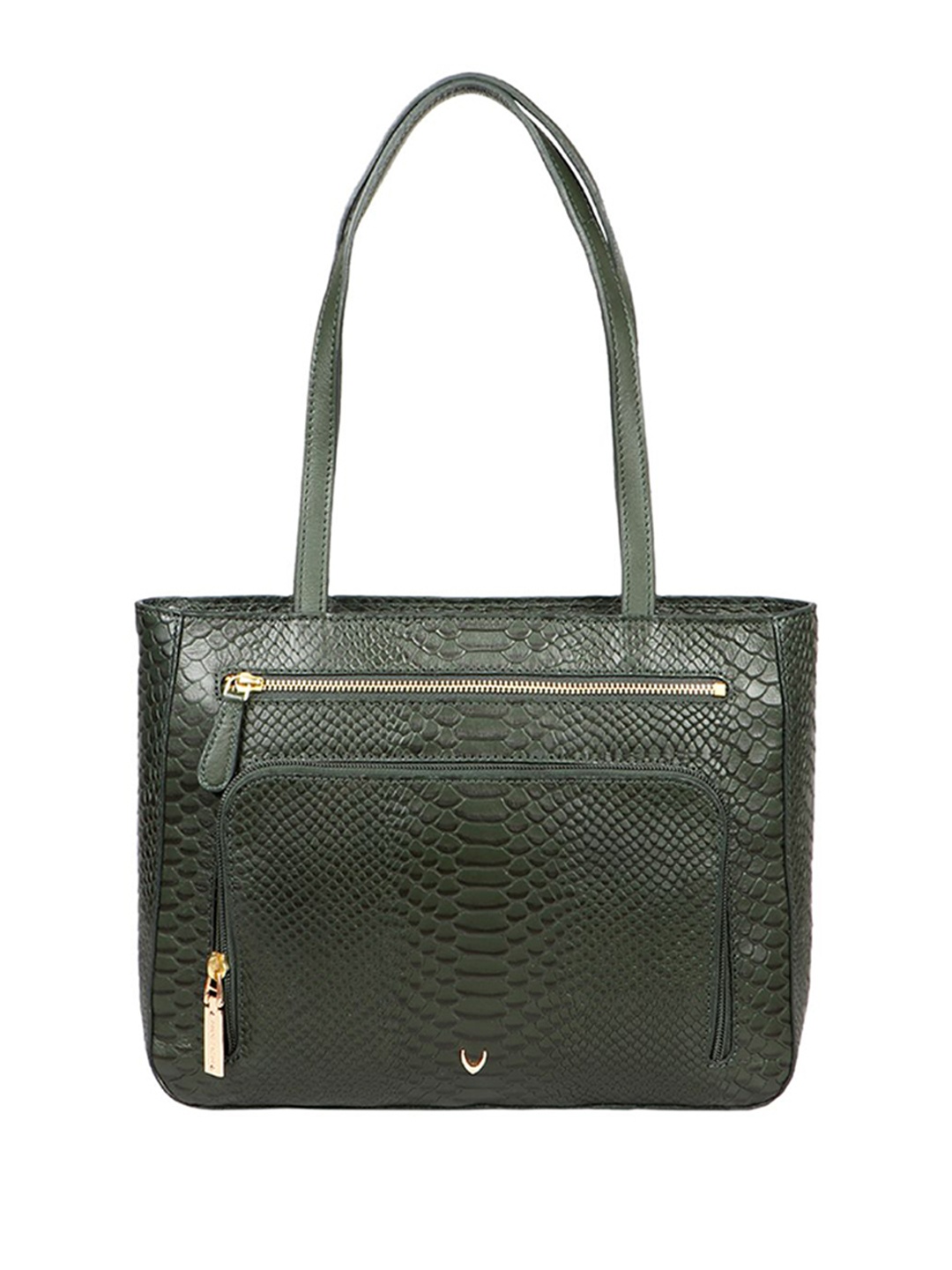 

Hidesign Dark Green Snakeskin Textured Leather Structured Shoulder Bag