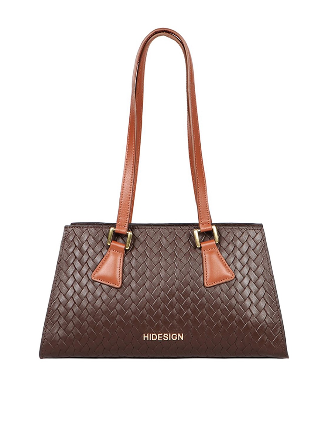 

Hidesign Brown Textured Leather Structured Shoulder Bag with Tasselled Detail