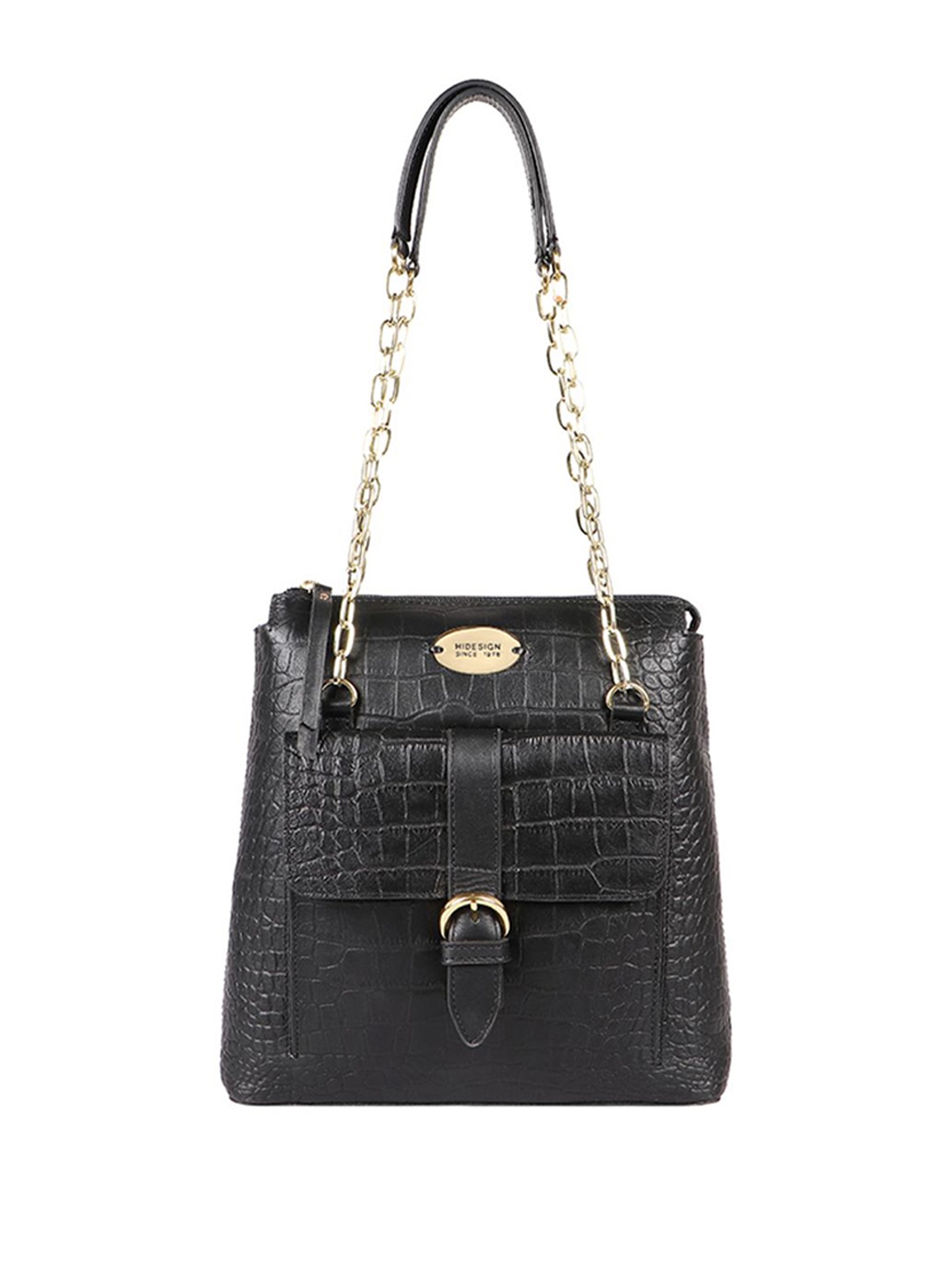 

Hidesign Black Animal Textured Leather Structured Shoulder Bag