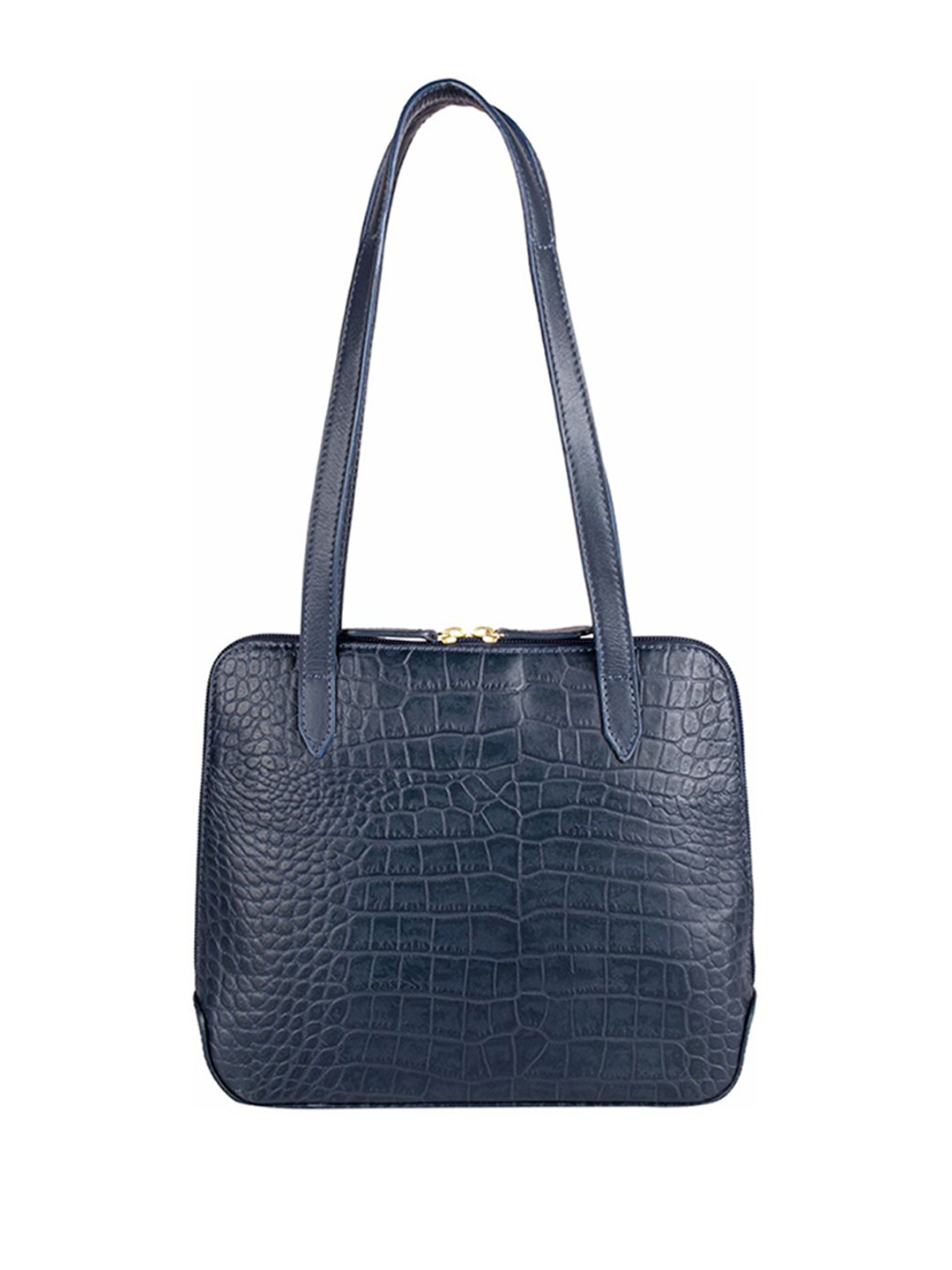 

Hidesign Blue Croc Textured Leather Structured Shoulder Bag